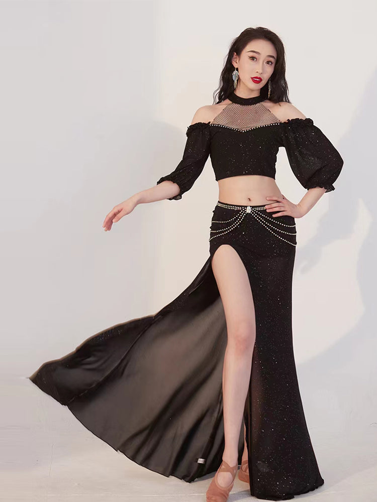 2023 New belly dance set summer shining dance practice dress blouse skirt performance dress group uniform