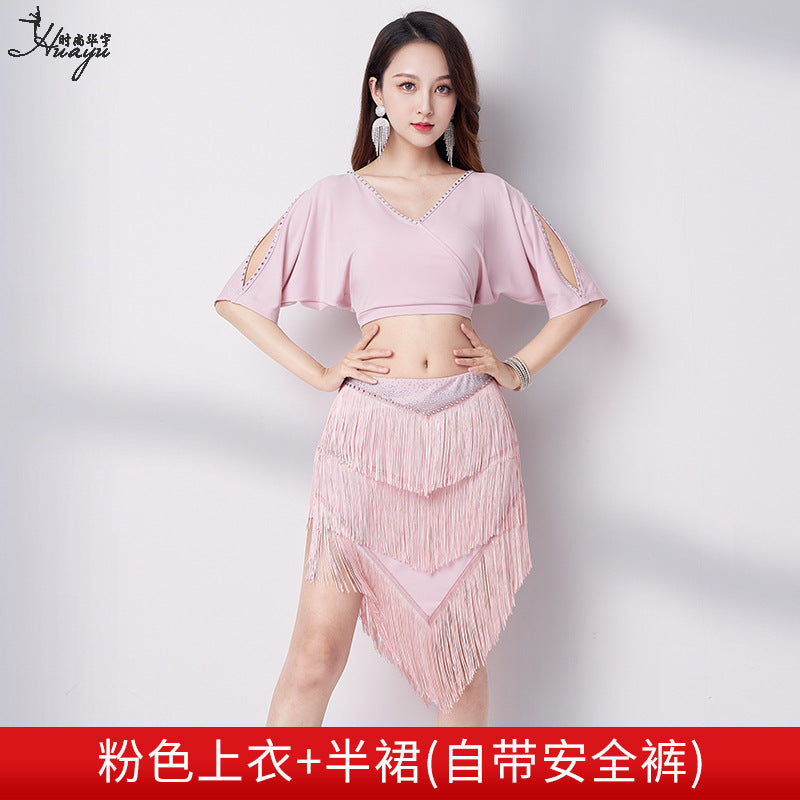 Belly dance 2023 summer V-neck sexy hot drill fringe skirt suit new Oriental dance performance dress training dress woman