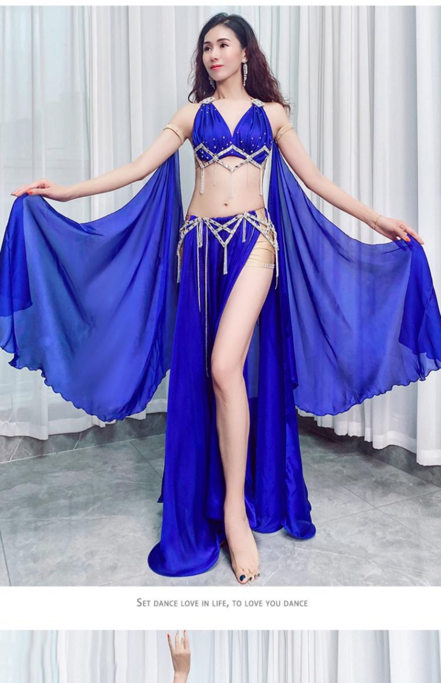 Belly dance performance clothing 2022 new diamond-inlaid slit skirt suit Oriental dance stage performance clothing