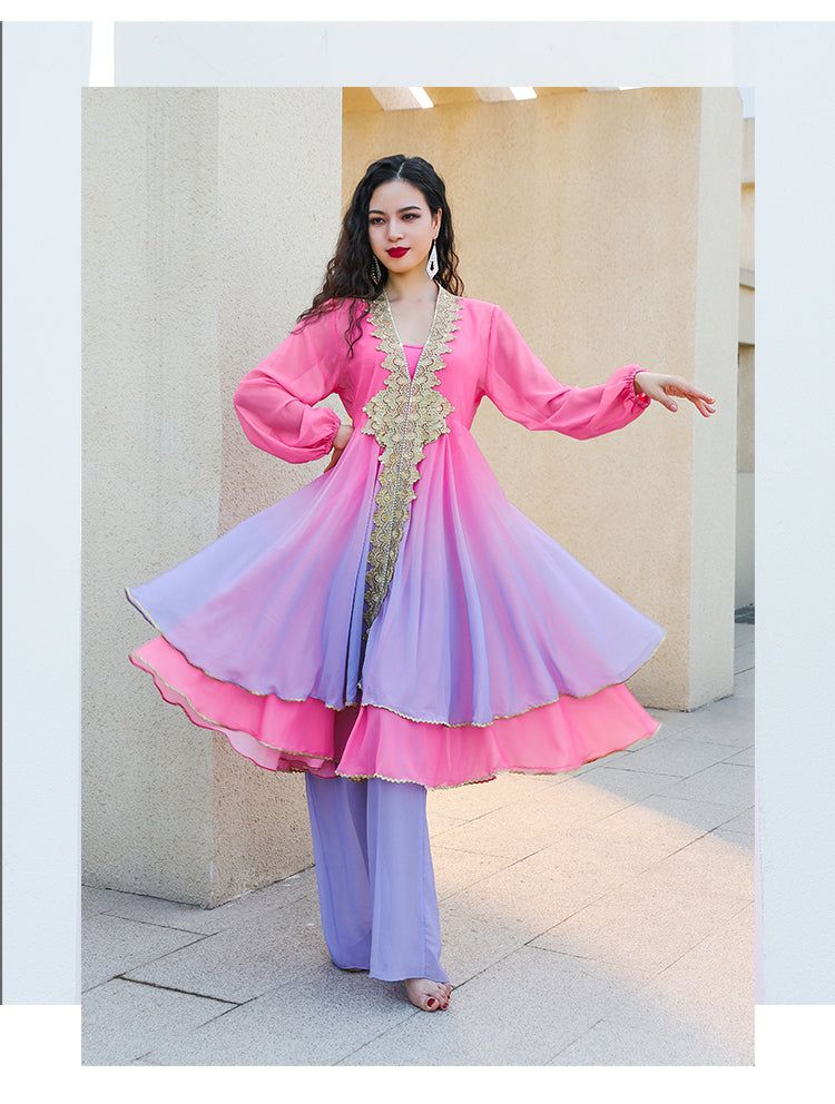 Belly dance folk clothing new autumn and winter Bandari gradient hot drill skirt wide leg trouser suit