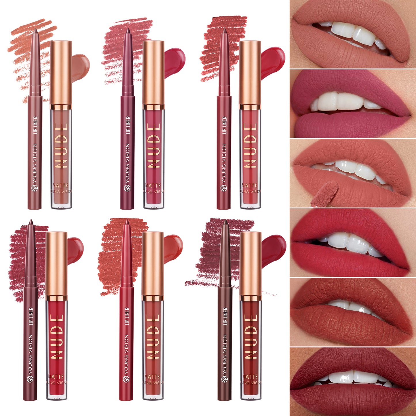 Lip gloss + Lip Liner 2 sets non-stick cup Matte lip gloss Rotary lip liner