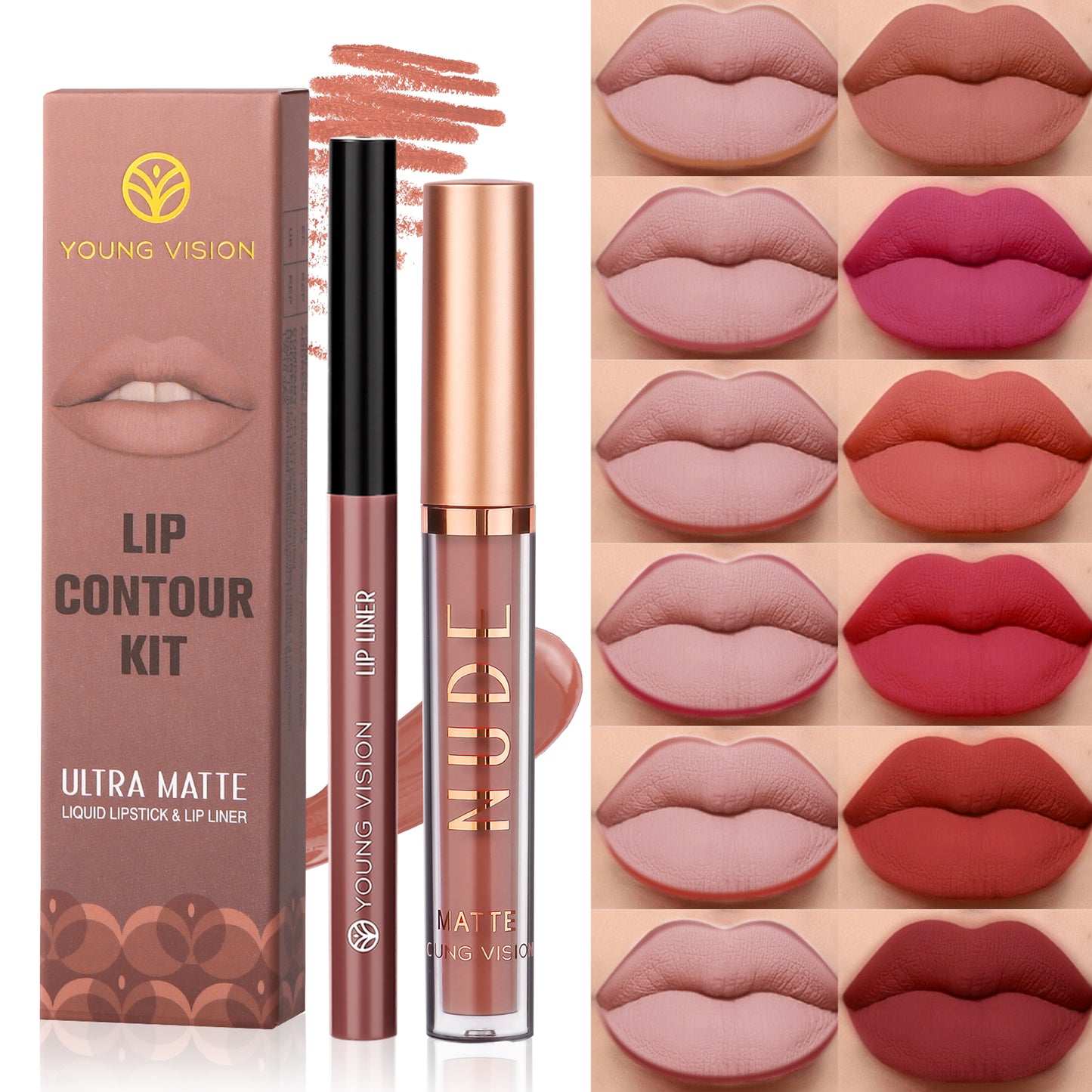 Lip gloss + Lip Liner 2 sets non-stick cup Matte lip gloss Rotary lip liner