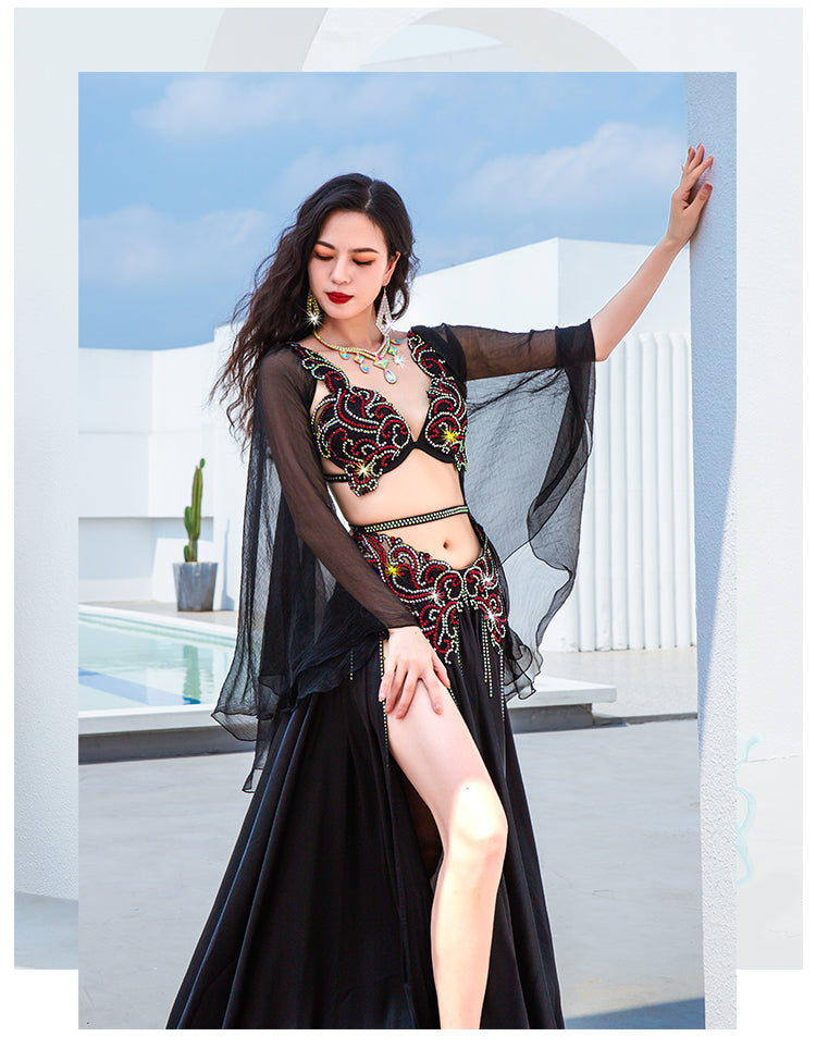 Belly dance costume 2023 costume big swing skirt float yarn popsong opening dance performance costume1