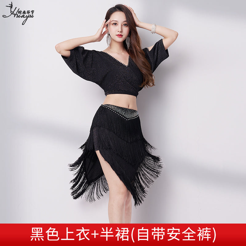 Belly dance 2023 summer V-neck sexy hot drill fringe skirt suit new Oriental dance performance dress training dress woman