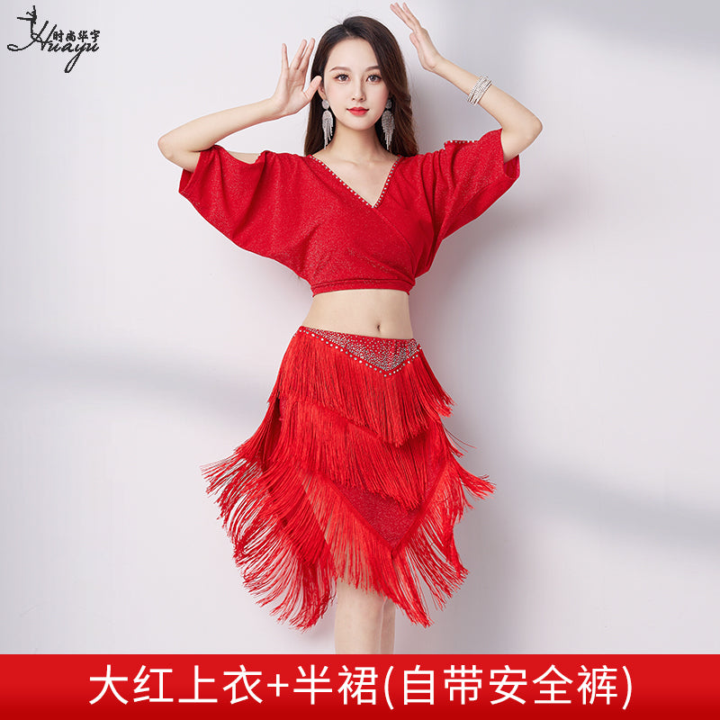 Belly dance 2023 summer V-neck sexy hot drill fringe skirt suit new Oriental dance performance dress training dress woman