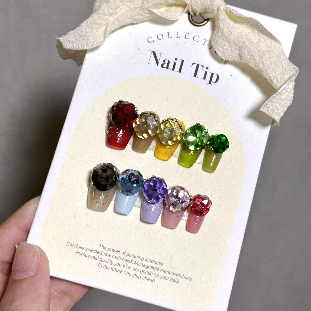 press-on nail made by hand colorful big diamond fake nail 3222#