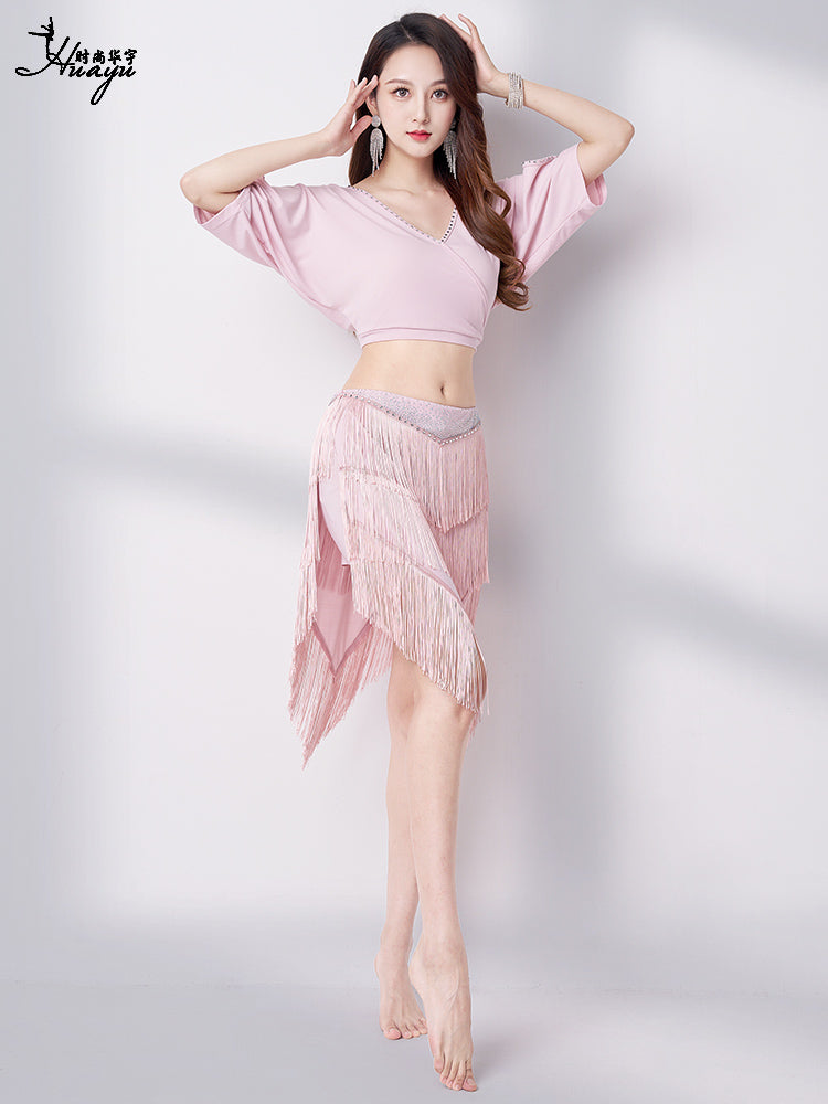 Belly dance 2023 summer V-neck sexy hot drill fringe skirt suit new Oriental dance performance dress training dress woman