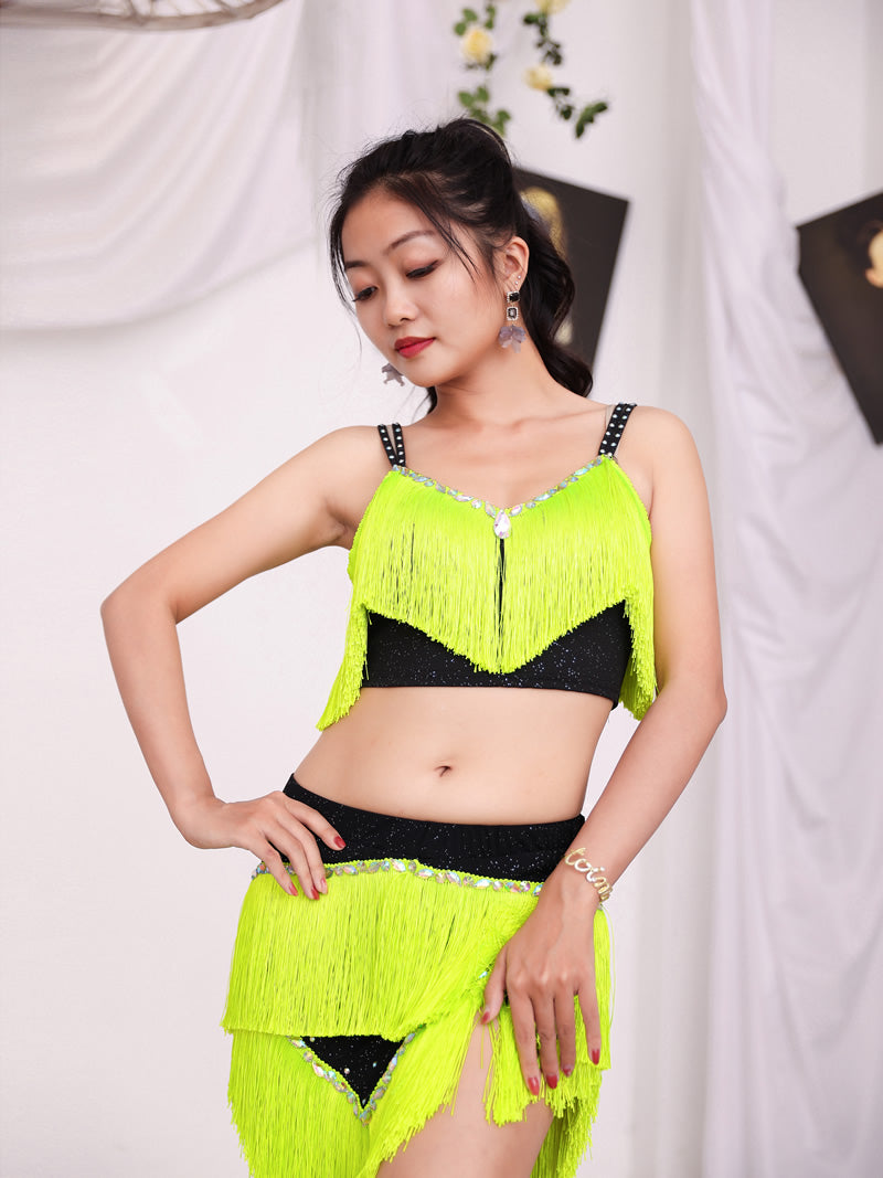 Belly dance dress female triangle fringe skirt tempeh dance performance dress 2023 new suit training dress sexy