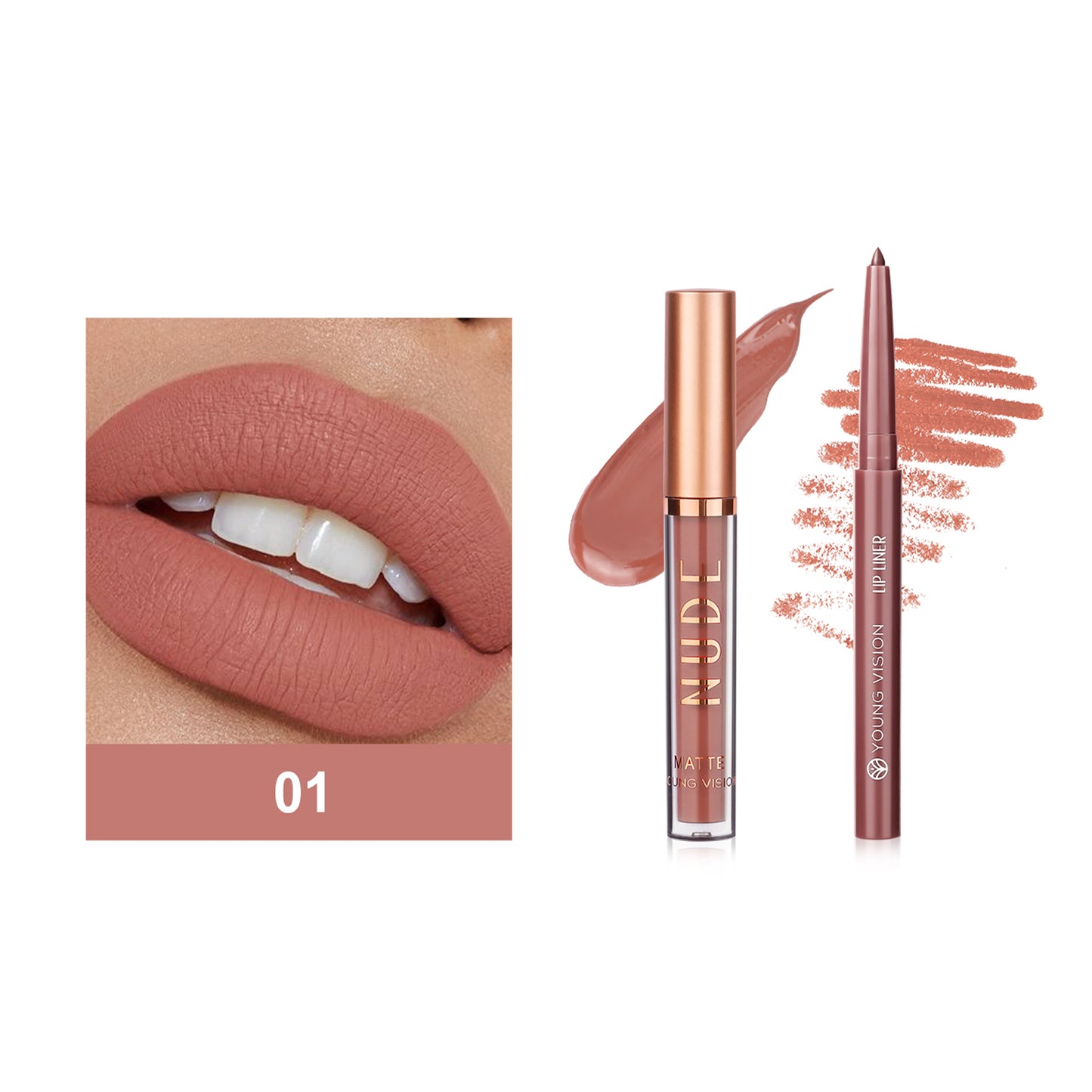 Lip gloss + Lip Liner 2 sets non-stick cup Matte lip gloss Rotary lip liner