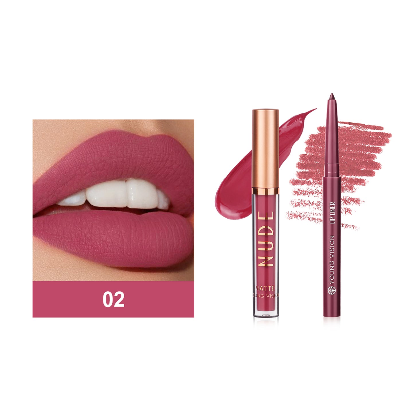 Lip gloss + Lip Liner 2 sets non-stick cup Matte lip gloss Rotary lip liner