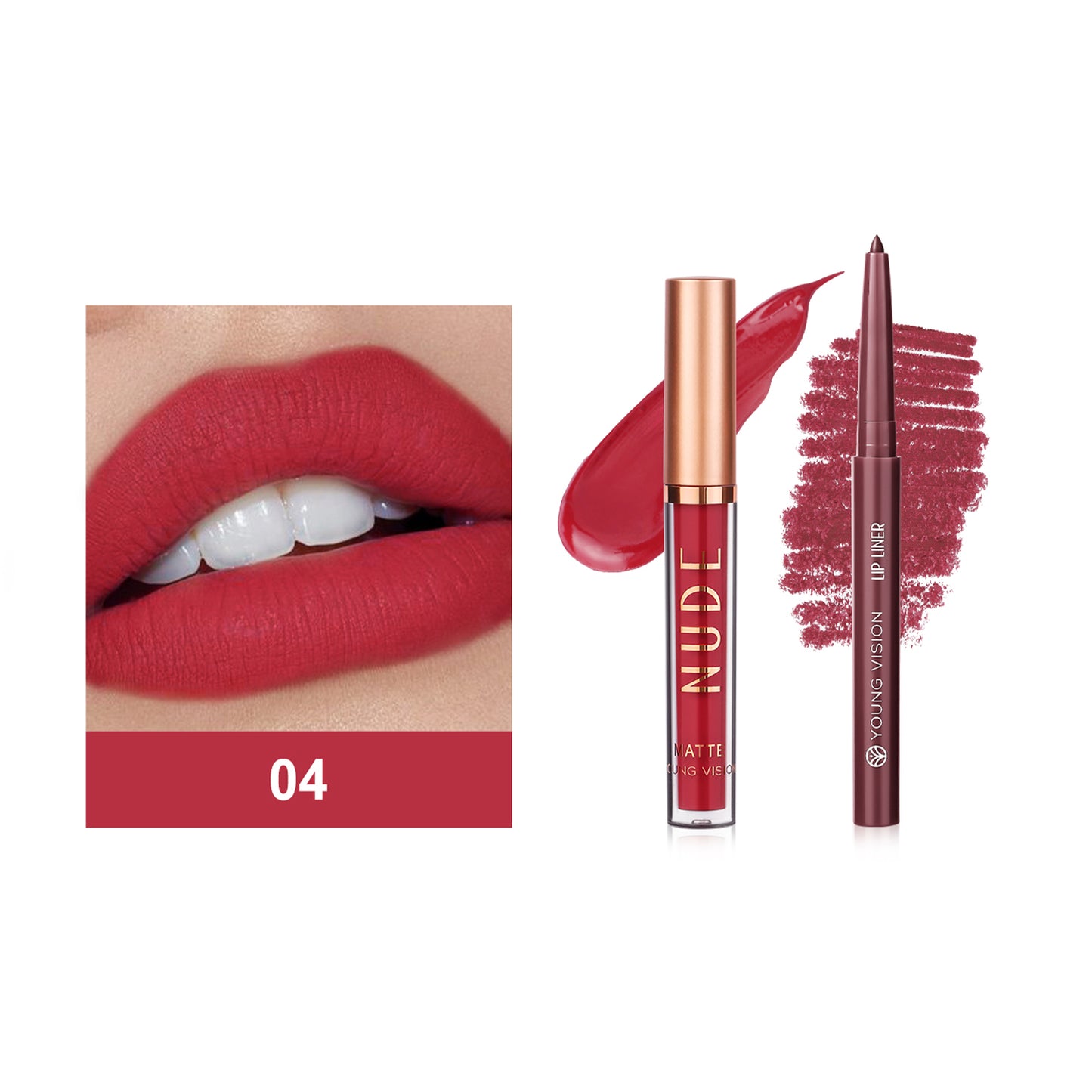 Lip gloss + Lip Liner 2 sets non-stick cup Matte lip gloss Rotary lip liner