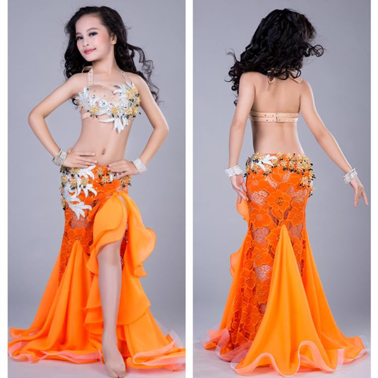 belly dance costume for kid lace skirt fuchsia blue orange