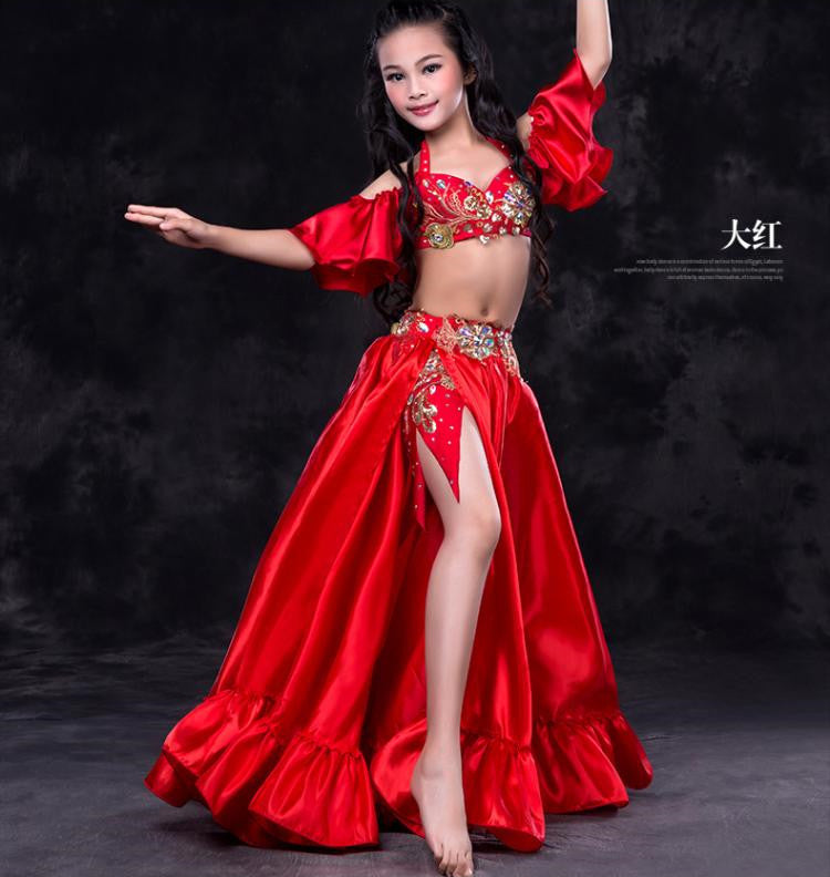 belly dance costume for kid drum solo long skirt 3-piece set