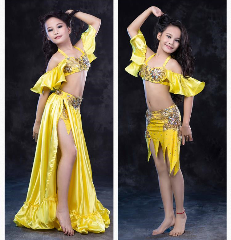 belly dance costume for kid drum solo long skirt 3-piece set