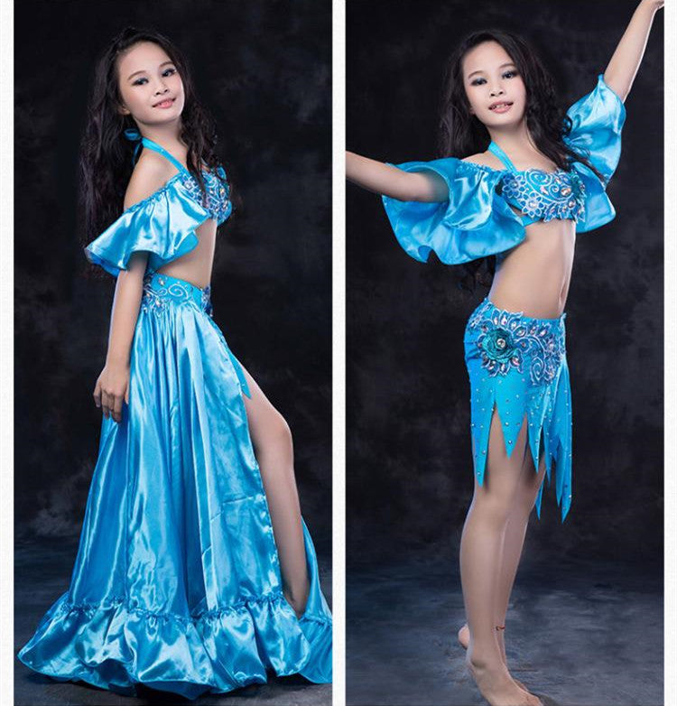 belly dance costume for kid drum solo long skirt 3-piece set