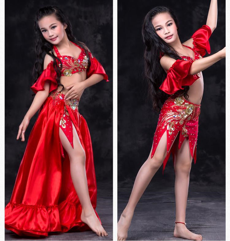 belly dance costume for kid drum solo long skirt 3-piece set