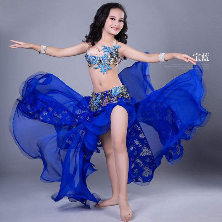 belly dance costume for kid lace skirt fuchsia blue orange