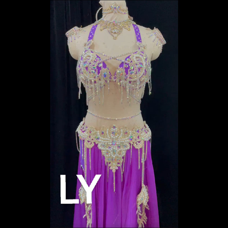 belly dance costume long skirt drum solo three-pieces suit