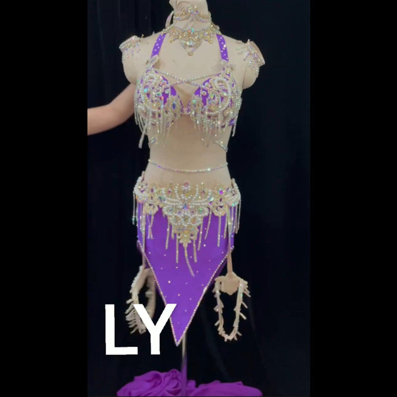 belly dance costume long skirt drum solo three-pieces suit