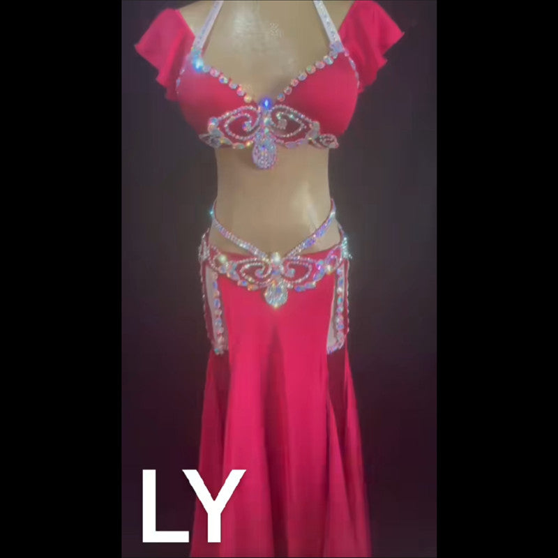 belly dance costume for group easy style red long skirt