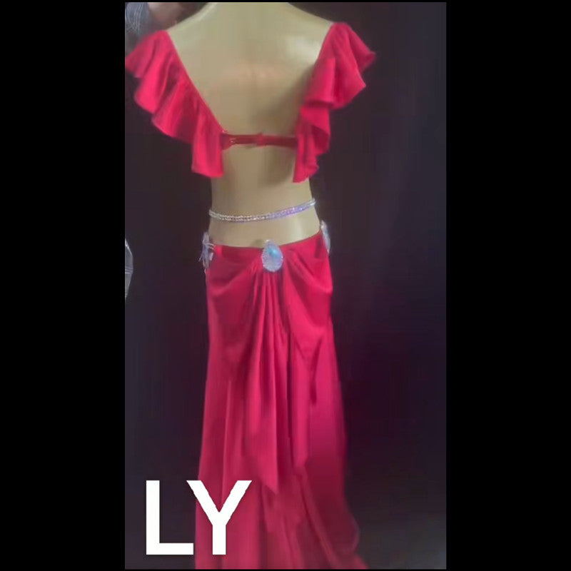 belly dance costume for group easy style red long skirt