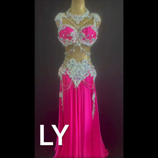 belly dance costume  fuchsia big swing skirt