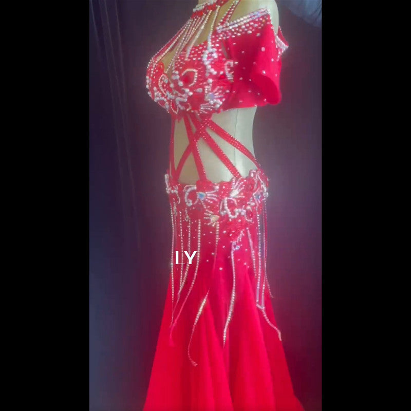 belly dance costume oriental performance red skirt